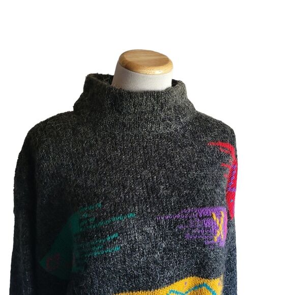 Vtg Kitty Hawk Women's Gray Aztec Abstract Sweater Colorful 80's 90's New Wave M - Picture 4 of 8